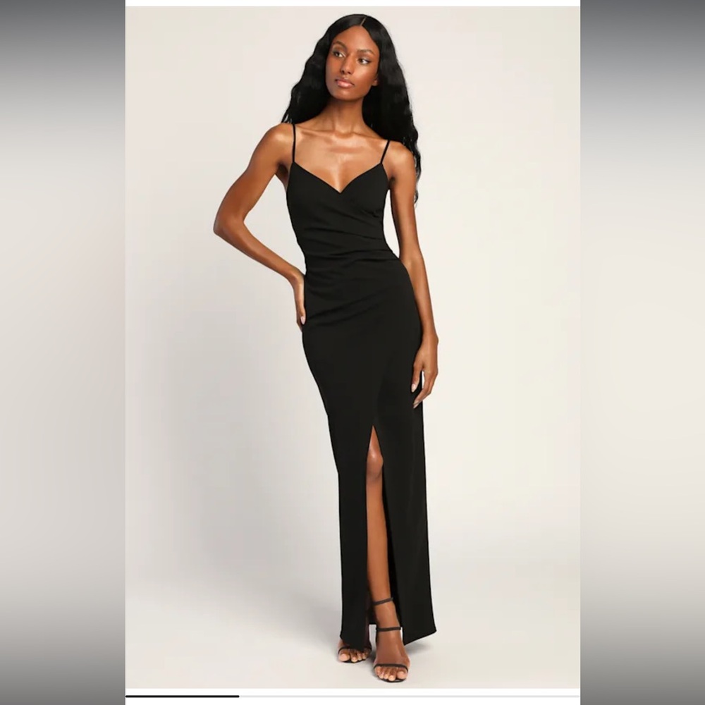 Sweetest Admirer Black Ruched Surplice Dress